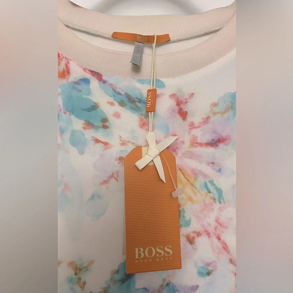 NWT Hugo Boss Orange Kaflowy Semi-Sheer Watercolor Shirt in Cream Size 4 - Picture 3 of 10